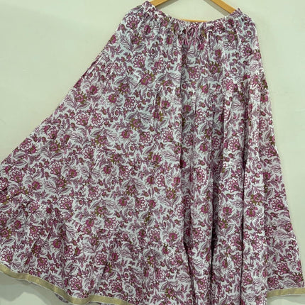 Blackfever White & Pink Floral Tiered Cotton Skirt – Free Size