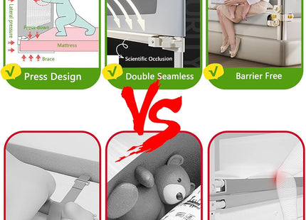 Toddler Bed Guard 150cm No-Install Adjustable Height Frog Design Gray EAQ