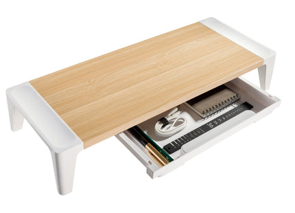 ProperAV Monitor Riser Stand with Height Adjustable with Drawer - Wood Effect