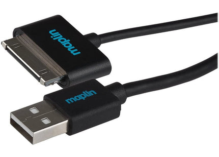 Maplin Premium Samsung 30 Pin to USB-A 2.0 Cable - Black, 1.5m