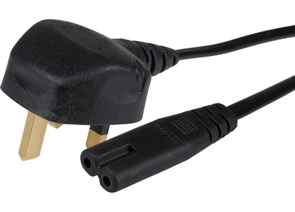 Maplin Power Lead IEC C7 Fig 8 2 Pin Plug to UK 3 Pin Mains Plug - 2m, 3 Amp Fuse