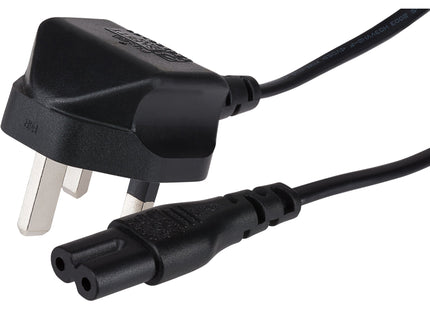 Maplin Power Lead IEC C7 Fig 8 2 Pin Plug to UK 3 Pin Mains Plug - 1m, 3 Amp Fuse