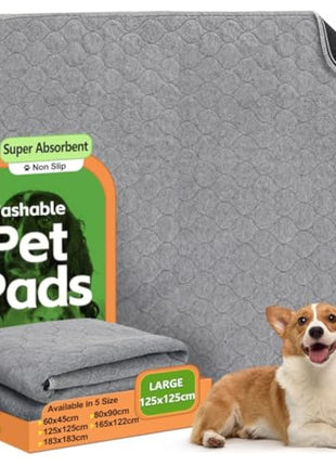 2 Pack Washable Dog Pee Pads - Instantly Absorbent and Reusable for Puppy Training - Waterproof Pet Mat for Dogs, Rabbits, Bunnies, and Small Animals - 125x125cm