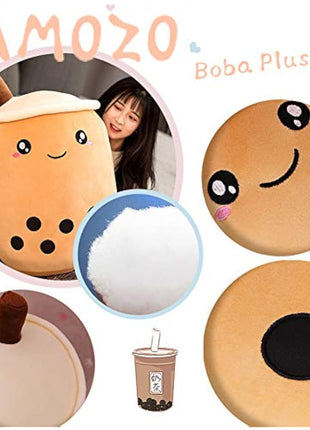 AMOZO Cute Cartoon Boba Milk Tea Soft Plush Doll, Giant Boba Bubble Plushie Stuffed Tea Cup Pillow Gift Toys(Coffee,24cm)