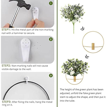 Pretty Jolly Wall Decor, Wall Metal vase Decoration Holder, Wall-Mounted Artificial Flowers, Black Wall Decor Fake Pampas 2 Pack, Wall Art Artificial Greenery, Farmhouse, Boho