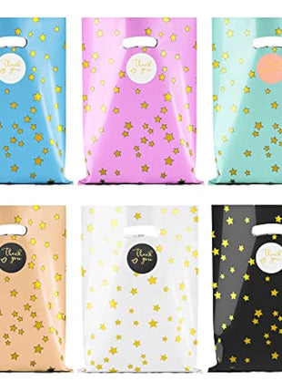 BOENFU 60 Pcs Party Gift Bags With Thank You Stickers - 6 Colors Starry Goodie Favor Treat Bags With Handle for Christmas, Halloween, Birthday, Wedding