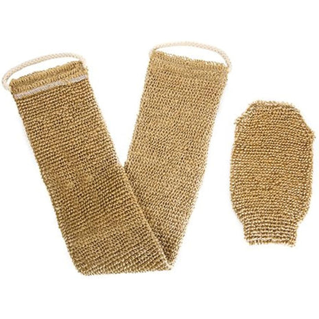 100% Natural Exfoliating Hemp Back Scrubber, Bath & Shower Body Brush Scrubber with Handle, Durable Machine Washable, Free Mitt