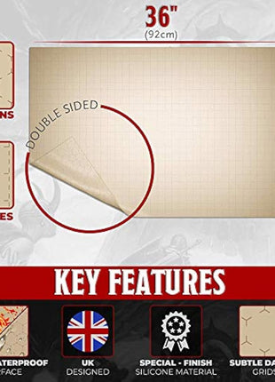 Battle Grid DND D & D Game Mat 36 X 24 - Foldable/Portable/Instantly Lays Flat - Dominate RPG Tabletop Gaming w/ 2 Sided Anti-Stain Square Hex Dry Erase Markers Role Playing Map Board - Warhammer 40k