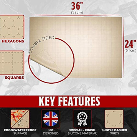 Battle Grid DND D & D Game Mat 36 X 24 - Foldable/Portable/Instantly Lays Flat - Dominate RPG Tabletop Gaming w/ 2 Sided Anti-Stain Square Hex Dry Erase Markers Role Playing Map Board - Warhammer 40k