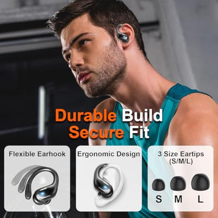 Wireless Earbuds, Ltinist Bluetooth 5.3 Headphones, Wireless Earphones 75H Playtime and HiFi Stereo Sound with Mic, Dual LED Display, IP7 Waterproof in Ear EarHooks, USB-C, Headsets for Sport, Running