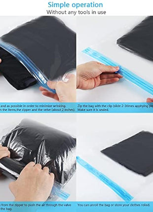 10Pack Travel Space Saver Bags (4 x S, 3 x L, 3 xL), Reusable KFYM Vacuum Travel Storage Bag, Saves 75% of Storage Space, Roll-Up Compression, No Need For Vacuum Machine Or Pump