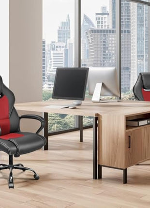 BASETBL Office Chair Executive Chair, High Back Racing Style Ergonomic Swivel Chair for Home Gaming Business, Lumbar Support PU Leather Adjustable Height Durable Comfy Chair Easy to Assemble (Red)