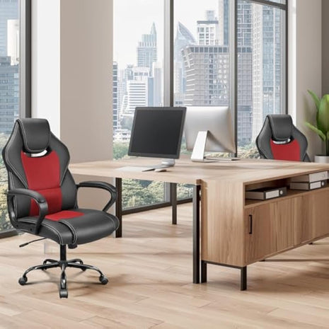 BASETBL Office Chair Executive Chair, High Back Racing Style Ergonomic Swivel Chair for Home Gaming Business, Lumbar Support PU Leather Adjustable Height Durable Comfy Chair Easy to Assemble (Red)