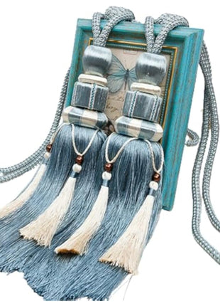 1 Pair Curtain Tiebacks Holdbacks Clip Binding Rope Tie Backs Handmade Tassel Tiebacks Home Window Decorative (Blue2)