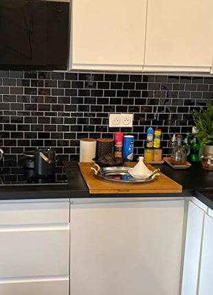 (10-Sheets) Peel and Stick Subway Tile Stickers, Self Adhesive Wall Tiles, Stick on Tile Splashback for Kitchen & Bathroom Black