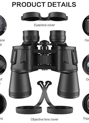 20x50 Binoculars for Adults High Powered, Military Compact HD Professional/Daily Waterproof Binoculars Telescope for Bird Watching Travel Hunting Football Games Stargazing with Carrying Case and Strap