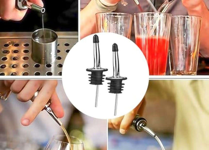 Drink Pourers Stainless Steel with Stoppers for Oils, Whiskey & Cocktails 2PK