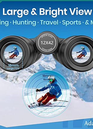 12x42 HD Binoculars for Adults High Power with Phone Adapter and Tripod- Super Bright Binoculars with Large View- Lightweight Waterproof Binoculars for Bird Watching Stargazing Cruise Travel Hiking