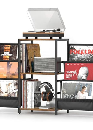 Bikoney Record Player Stand with 280 Album Vinyl Storage, Turntable Cabinet with CD Rack Media Console for Home Audio, Stereo & Vinyl Record Display