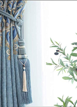 1 Pair Curtain Tiebacks Holdbacks Clip Binding Rope Tie Backs Handmade Tassel Tiebacks Home Window Decorative (Blue2)