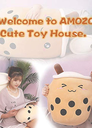 AMOZO Cute Cartoon Boba Milk Tea Soft Plush Doll, Giant Boba Bubble Plushie Stuffed Tea Cup Pillow Gift Toys(Coffee,24cm)