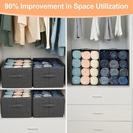 EASEVE 2 Pack Wardrobe Organiser Clothes Storage Boxes - 12 Cell Foldable Closet Shelf Drawer Dividers for Cupboard Organizer, Stackable Clothing Box for Jeans, Trouser, Pants, T-shirt, Sweater