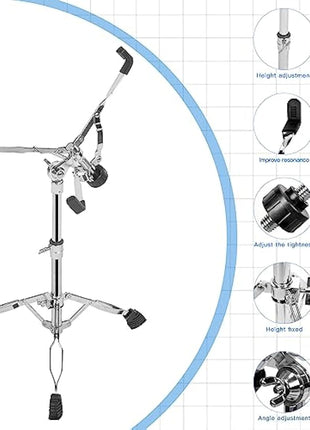 aleawol 10-15 Inch Snare Drum Stand, Double Braced Tripod Snare Stand Adjustable Height 16-22 Inch, Foldable Drum Pad Stand for Practice and Stage Performance
