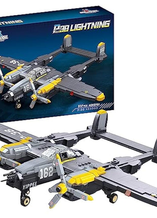 APOSTROPHE Games P-38 Lightning Aircraft Building Block Set - 937 Pieces - Air Force Fighter Plane Toy Set – Building Block for Kids Older Than 10 and Adult – Compatible with All Building Bricks