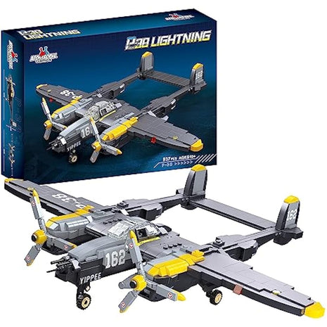 APOSTROPHE Games P-38 Lightning Aircraft Building Block Set - 937 Pieces - Air Force Fighter Plane Toy Set – Building Block for Kids Older Than 10 and Adult – Compatible with All Building Bricks