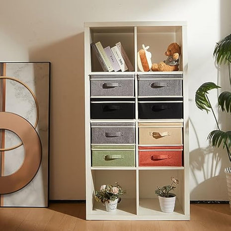 BrilliantJo Storage Boxes with Lid, Foldable Clothing Storage Basket case with Handle for Closet, Bedroom, Home, 33.5L x 31.75W x 17.5H(cm) 4 mixed colors A