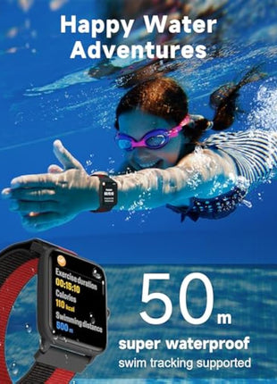BIGGERFIVE Kids Smart Watch, Fitness Tracker Watch Pedometer, Heart Rate, 5ATM Waterproof, Sleep Monitor, Alarm Clock, Calorie Step Counter, Puzzle Games, 1.5" HD Touch Screen for Boys Girls Ages 5-14