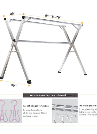 AIODE Clothes Drying Rack for Laundry Foldable, 79 inch Stainless Steel Pool Towel Rack Outdoor Free Standing Clothing Hanger Indoor