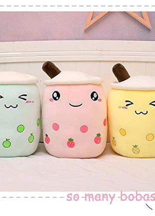 AMOZO Cute Cartoon Boba Milk Tea Soft Plush Doll, Giant Boba Bubble Plushie Stuffed Tea Cup Pillow Gift Toys(Pink,35cm)