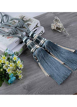 1 Pair Curtain Tiebacks Holdbacks Clip Binding Rope Tie Backs Handmade Tassel Tiebacks Home Window Decorative (Blue2)