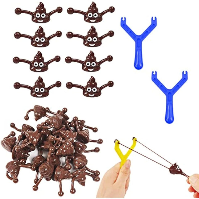 12pcs Funny Poo Slingshot Toy for Kids Adults,10 Poo Mochi Squishy Toys with 2 Slingshot,Poop Finger Shooting Slingshot Prank for Kids,Fun Mini Rubber Slingshot Flying Poop Toys Joke Toys Xmas Gifts