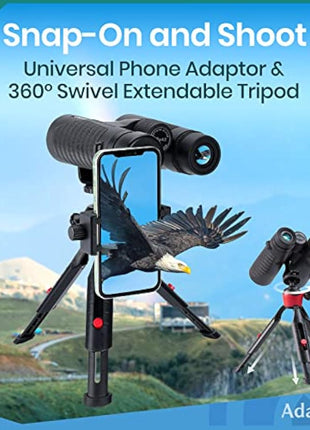 12x42 HD Binoculars for Adults High Power with Phone Adapter and Tripod- Super Bright Binoculars with Large View- Lightweight Waterproof Binoculars for Bird Watching Stargazing Cruise Travel Hiking