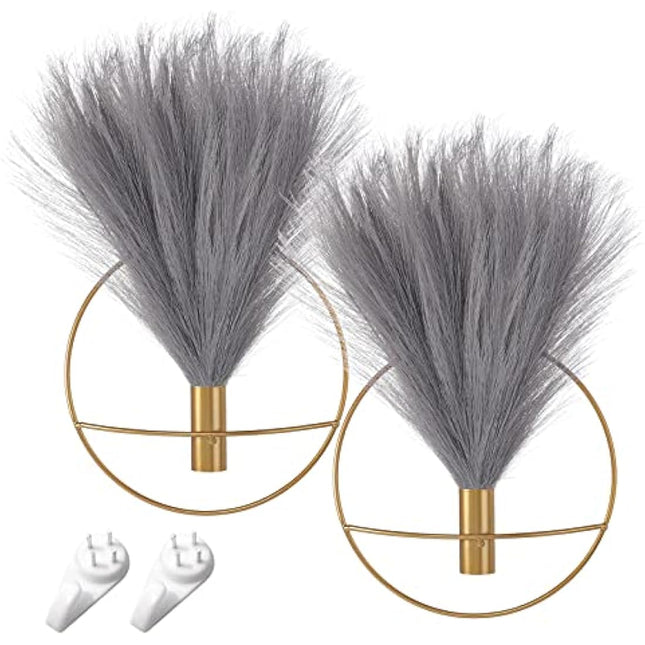 Pretty Jolly Wall Decor, Wall Metal vase Decoration Holder, Wall-Mounted Artificial Flowers, Golden Wall Decor Fake Pampas 2 Pack, Wall Art Artificial Greenery, Farmhouse, Boho