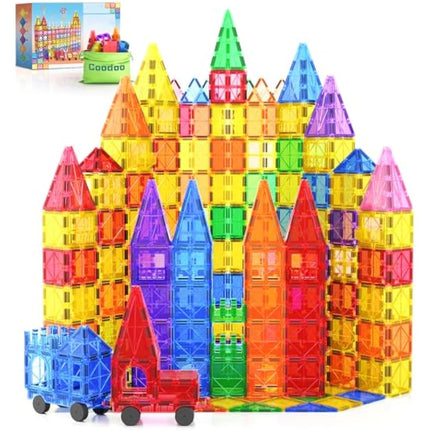 100PCS Magnetic Tiles STEM Building Toys Set with 2 Cars, Sensory Stacking Magnetic Blocks for Toddlers & Kids, Ideal for Preschool Montessori Toys Christmas Birthday Gifts for Boys & Girls Ages 3+