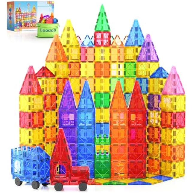 100PCS Magnetic Tiles STEM Building Toys Set with 2 Cars, Sensory Stacking Magnetic Blocks for Toddlers & Kids, Ideal for Preschool Montessori Toys Christmas Birthday Gifts for Boys & Girls Ages 3+