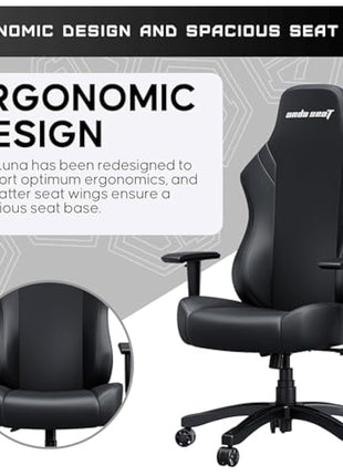 Anda Seat Luna Large Gaming Chair for Adults - Ergonomic Reclining Video Game Chairs, PVC Leather Computer Home Office Chair, Heavy Duty Neck & Back Lumbar Support - Black Folding Recliner Seat