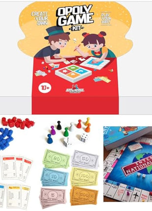 APOSTROPHE Games Create Your Own Opoly Board Game – Blank Game Board with Accessories, Blank Cards, Property Cards – 2+ Players, Ages 10+