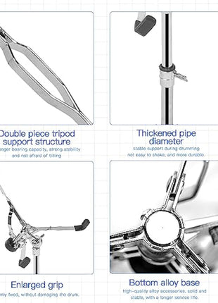 aleawol 10-15 Inch Snare Drum Stand, Double Braced Tripod Snare Stand Adjustable Height 16-22 Inch, Foldable Drum Pad Stand for Practice and Stage Performance