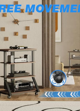 5Rcom HiFi Racks and Stands Audio Rack Cabinet AV Shelf Movement Stand 4 Tiers Wooden Shelves for Turntable Record Player DVD Entertainment Unit Multifunctional Height Adjustable Load Capacity 54KG