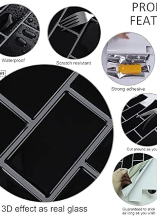 (10-Sheets) Peel and Stick Subway Tile Stickers, Self Adhesive Wall Tiles, Stick on Tile Splashback for Kitchen & Bathroom Black