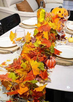 2 Pack Artificial Autumn Maple Leaves Vines Decorations, 5.9Ft/Piece Fall Leaf Garland Hanging Plant with Hooks, Thanksgiving Halloween Decor for House Garden Wall Doorway Fireplace Autumn Decoration