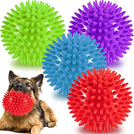 12cm Squeaky Dog Balls Toys for Medium Large Dogs 4 Pack Indestructible Dog Toys for Aggressive Chewers Spike Dog Balls for Clean Teeth and Training Dogs Toys for Boredom and Stimulating