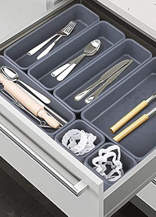 Addis 8pcs Interlocking Drawer Organiser Plastic Storage Trays Dividers for Kitchen Office Desk Make-Up Clothing Jewellery Craft Bathroom organising, White