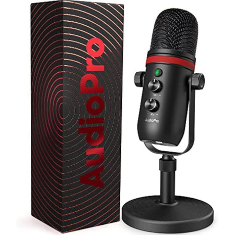 AUDIOPRO USB Microphone - Computer Condenser Gaming Mic for PC/Laptop/Phone/PS4/5, Headphone Output, Volume Control, USB Type C Plug and Play, LED Mute Button, for Streaming, Podcast, Studio Recording
