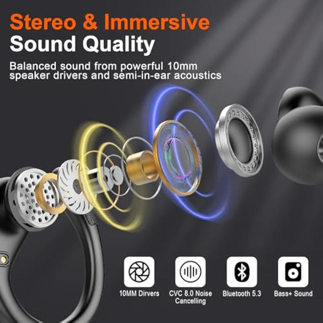 Wireless Earbuds, Ltinist Bluetooth 5.3 Headphones, Wireless Earphones 75H Playtime and HiFi Stereo Sound with Mic, Dual LED Display, IP7 Waterproof in Ear EarHooks, USB-C, Headsets for Sport, Running