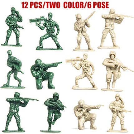 18 Pack Die-cast Military Vehicles Sets - 6 Pack Assorted Alloy Metal Models - 12 Pack Soldier Army Men, Mini Army Toy Tank, Panzer, Anti-Air Vehicle, Helicopter Playset for Boys